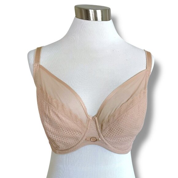 Chantelle 32H Bra Nude Sand Tan Parisian Allure Unlined Plunge C22310 Underwire - Picture 4 of 13